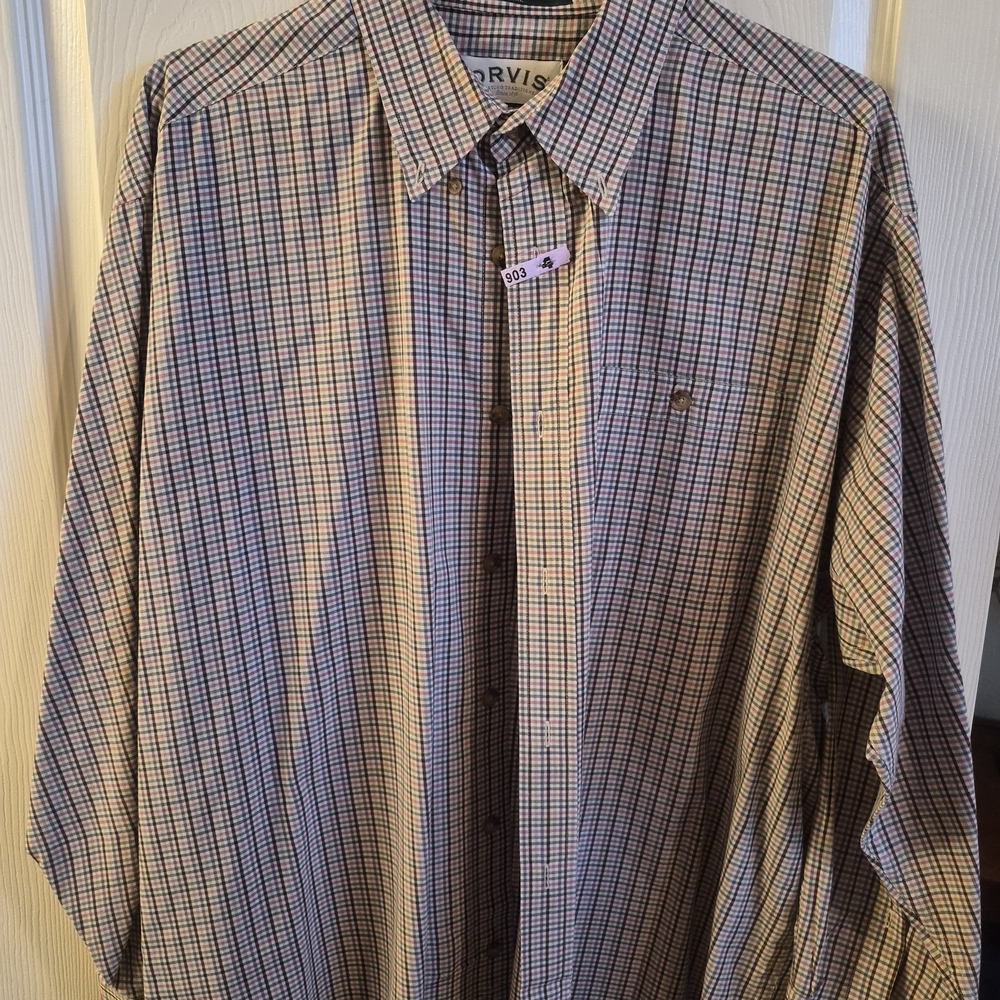Orvis Men's Blue and Red Plaid Dress Shirt